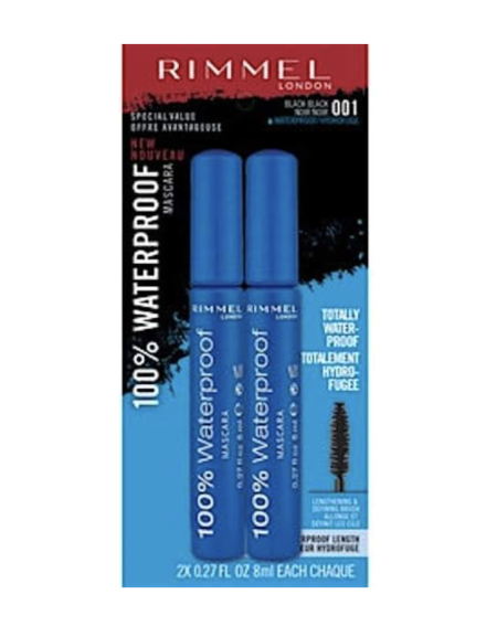 Rimmel London SPECIAL VALUE 2 PACK! 100% Waterproof Mascara-001 Black Black-8ml ea